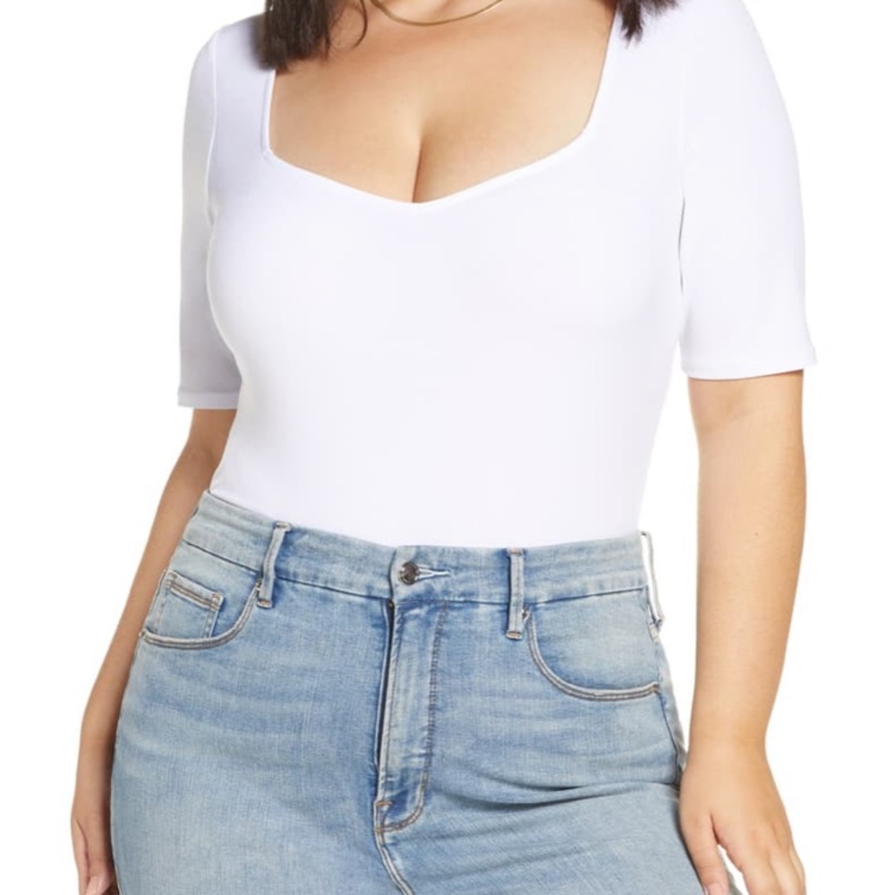 Leith White Sweetheart Neckline Bodysuit Polyester Spandex Thong Back 3X